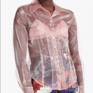 Staud Hendrix Organza Sheer Bralet Button Down (Purple)